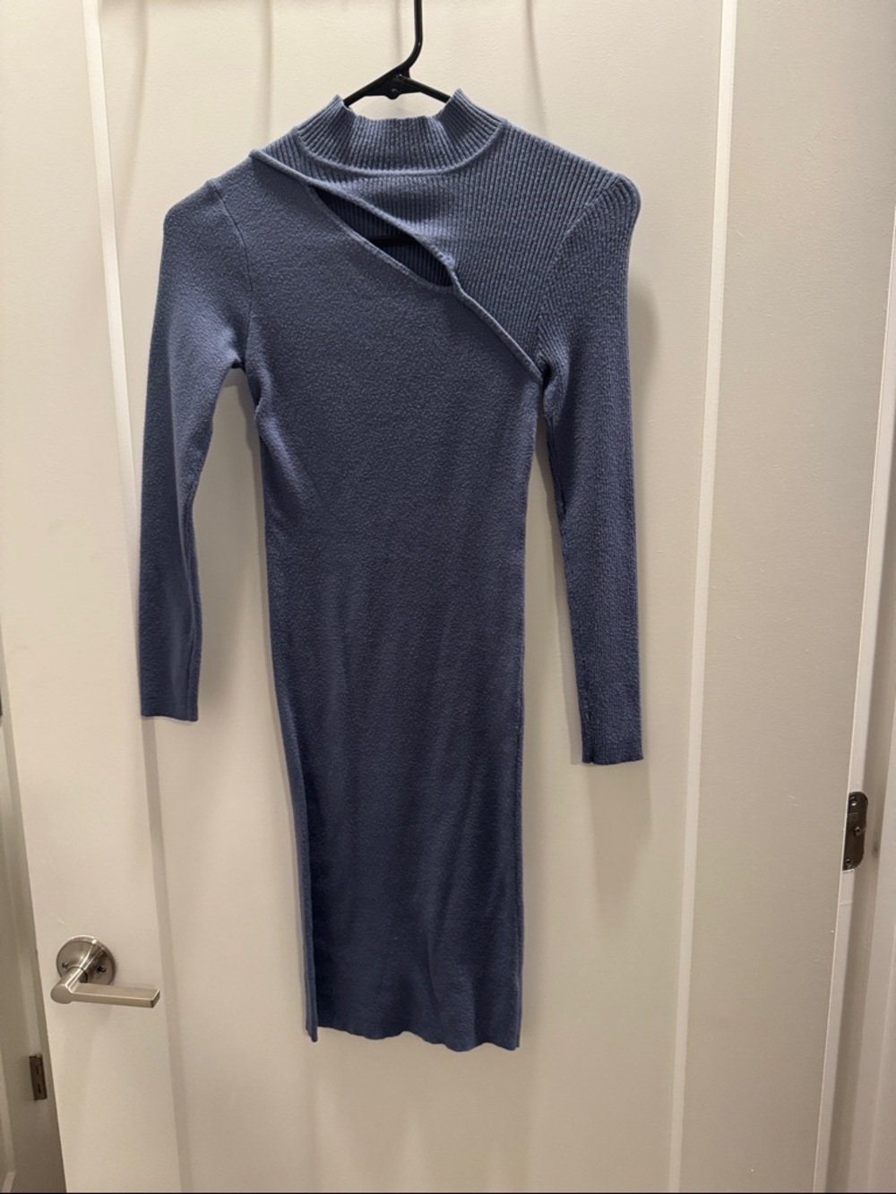 Active USA Periwinkle Ribbed Asymmetric Cutout Midi Dress